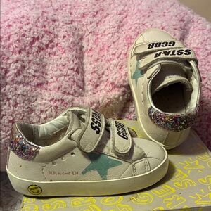 Golden Goose Kids Sneakers - Cream and Teal with Glitter